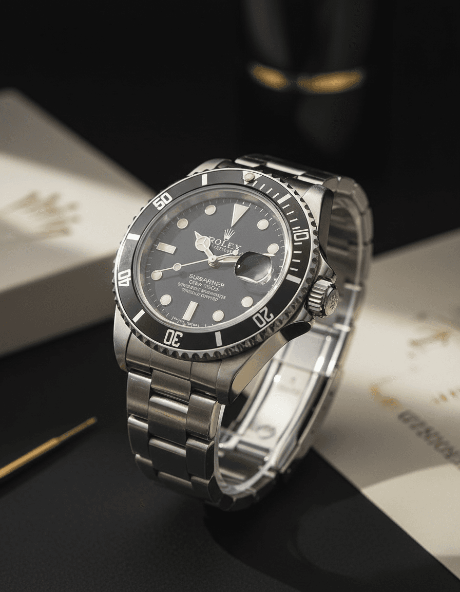 A watch case with SASO Shield clear protection film catching the light