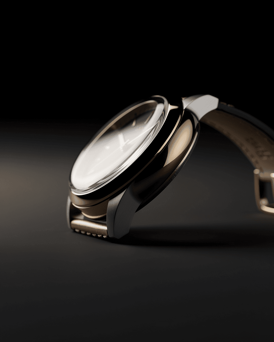 A watch case with SASO Shield clear protection film catching the light