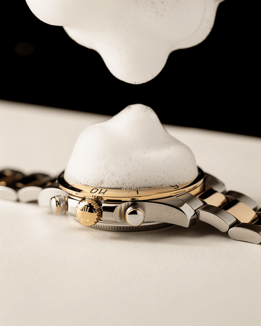 Applying SASO Care foam to a watch case