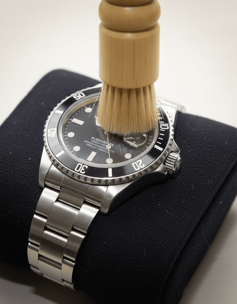 Brushing between the bracelet links with the SASO Watch Care brush